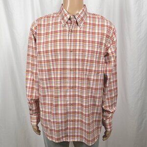 Eddie Bauer Men's Large Orange Plaid Relaxed Fit Long Sleeve Button-Up Shirt